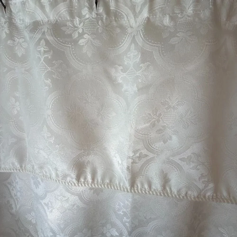 White Tone on Tone Shower Curtain with Built-In Valance Jacquard Damask Pattern